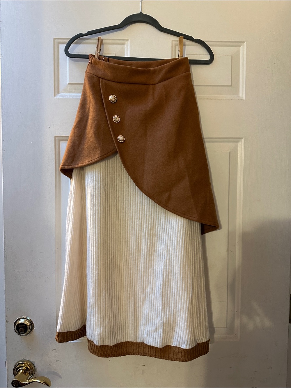 Very, very classy Layered Brown and Cream Midi Skirt with Button Detail